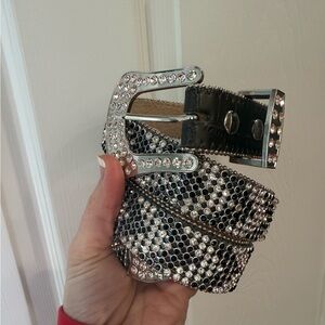 Nocona Rhinestone Leather Belt Black Silver Women’s Large XL Western Cowgirl